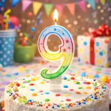 Usine Directe Bougie anniversaire Chiffre 9 Multicolore pailletée