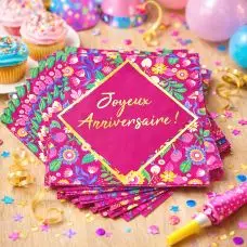 12 Serviettes de table en papier Joyeux anniversaire thème Floral Expédié Aujourd’hui