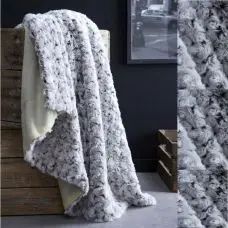 Plaid fausse fourrure boutons de fleurs gris blanc 125x150cm Prix Réduit