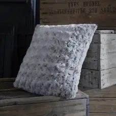 Affaire À Saisir Coussin fausse fourrure bouton de fleurs gris 38x38cm